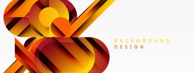 Soyut geometrik şekiller üst üste biniyor, dinamik turuncu ve kırmızı renkler yaratıyor. Modern tasarım elementleri enerji, hareket, görsel ilgi.