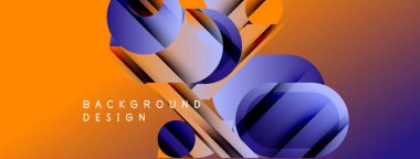 Soyut geometrik şekiller örtüşüyor, dinamik turuncu ve mor renkler yaratıyor. Metin, arkaplan tasarımının merkezde konumlandığını okuyor. Modern görsel kompozisyon.