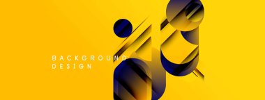 Soyut geometrik şekiller sarı arkaplan ile örtüşür. Modern tasarım, dinamik görsel efekt yaratan katmanlı elementler içerir. Metin arkaplan tasarımı okur.