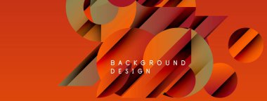 Soyut geometrik şekiller örtüşür, dinamik turuncu bileşim yaratır. Metin arka plan tasarımı okur. Modern görsel element.
