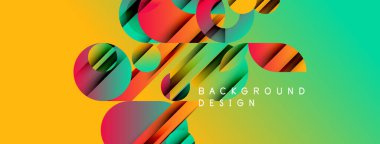 Soyut canlı tasarım katmanlı şekiller, gradyanlar içerir. Sarı, yeşil, kırmızı renkler dinamik görsel etki yaratır. Modern estetik.