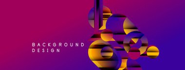 Soyut geometrik şekiller örtüşüyor, canlı mor, turuncu renkler yaratıyor. Arkaplan ve sunumlar için modern tasarım ögesi.