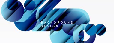 Soyut mavi şekiller örtüşüyor ve dinamik bir zemin oluşturuyor. Modern tasarım gradyantlara, dairelere, dikdörtgenlere sahiptir. Metin arkaplan tasarımı okur.