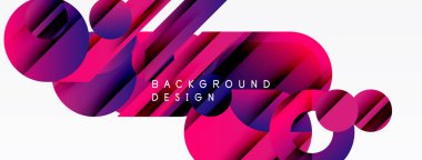 Soyut canlı tasarım şekiller, pembeler, morlar. Dinamik bileşimi, gradyanı, metin örtüşmesi olan modern arkaplan.