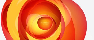 Soyut girdap katmanları, canlı turuncu renkler baskın gelir. Merkez parlıyor, derinlik, hareket, modern tasarım estetik.