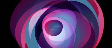 Soyut kıvrımlı katmanlar, canlı mor renkler baskın gelir. Dairesel tasarım dinamik görsel efekt yaratır. Modern arkaplan ögesi.