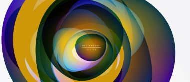 Abstract swirling layers create vibrant circular design. Colors blend, forming dynamic visual effect. Modern background element.
