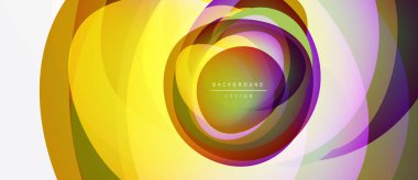 Soyut kıvrımlar, sarı, mor renkler. Eşmerkezli şekiller dinamik görsel efektler yaratır. Modern tasarım ögesi.