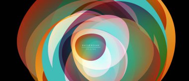 Soyut renkli katmanlar dinamik oval şekil yaratır. Canlı renklere sahip modern tasarım, pürüzsüz gradyanlar, merkezi odak.