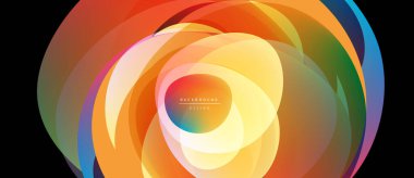 Soyut renkli katmanlar dinamik çiçek desenleri oluşturur. Parlak renkler harmanlanır, girdap oluşturur, modern tasarım. Ortalama metin arkaplanı, tasarım.