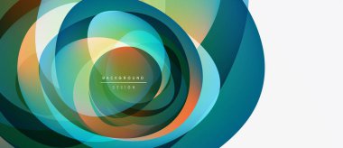 Soyut renkli katmanlar dinamik dairesel tasarım yaratır. Gradyan renkler harmanlanarak modern görsel efekt oluşturur. Arkaplan özellikleri metin ögesi.