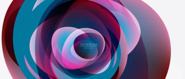 Soyut katmanlar dinamik dairesel bileşim yaratır. Canlı renkler harmanlanarak modern görsel deneyimi oluşturur. Gradyan gölgeler derinliği ve dokuyu arttırır.