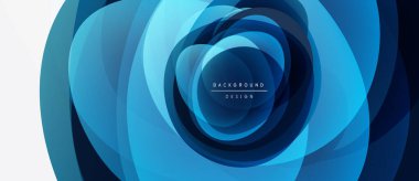 Soyut mavi katmanlar girdap oluşturur. Modern tasarım merkezi odak içinde metin arkaplan tasarımı içerir. Temiz, minimalist estetik.