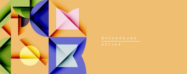 Soyut geometrik bileşim. Üst üste binen şekiller dinamik görsel efekt yaratır. Sıcak bej arkaplan modern tasarım öğesi sunan canlı renkleri tamamlar.