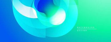 Soyut sıvı şekilleri, canlı mavi-yeşil gradyan. Modern tasarım, pürüzsüz geçişler, dinamik kompozisyon. Minimalist estetik.