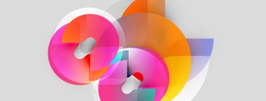 Üst üste binen renkli daireler, gradyanlar, yumuşak şekiller içeren soyut bir kompozisyon. Modern tasarım, canlı renkler, temiz estetik..