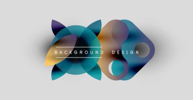 Soyut renkli şekiller örtüşüyor ve dinamik bir zemin oluşturuyor. Metin, kompozisyon içerisindeki arkaplan tasarımını okur. Minimalist estetik.