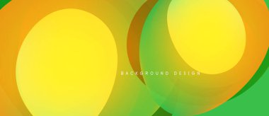 Soyut, enerjik çemberler çakışıyor. Sarı, turuncu, yeşil renkler dinamik görsel efekt yaratır. Modern tasarım uygun arkaplanlar.