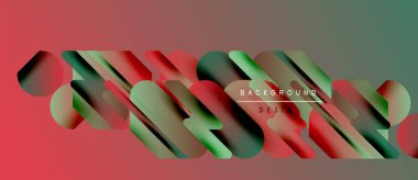 Soyut geometrik şekiller üst üste binerek dinamik kırmızı yeşil gradyan etkisi yaratır. Metin elementi görünür olan minimalist tasarım.