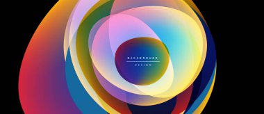 Soyut renkli katmanlar dinamik dairesel tasarım yaratır. Gradyan renkler harmanlanır, canlı görsel deneyimler oluşturur. Modern estetik.