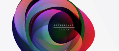 Soyut renkli katmanlar dairesel tasarım yaratır. Metin, arkaplan dizaynının biçimli olduğunu okuyor. Modern, canlı kompozisyon.