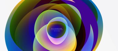 Soyut renkli çemberler dinamik görsel efekt yaratır. Renkler karışıyor ve büyüleyici bir merkez nokta oluşturuyor. Modern tasarım ögesi.