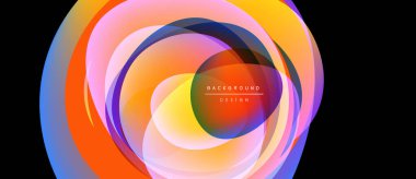 Soyut renkli katmanlar dinamik oval şekil yaratır. Gradyan renkler harmanlanarak modern arkaplan tasarımı oluşturur. Canlı, akan bileşim.