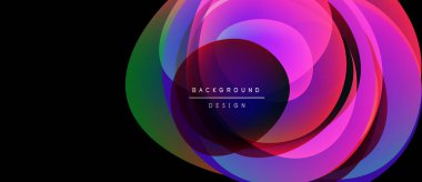 Soyut canlı katmanlar dairesel tasarım yaratır. Renkler karışır, dinamik görsel efekt oluşturur. Modern, şık arkaplan ögesi.