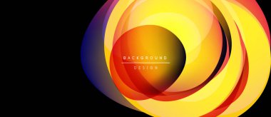 Soyut renkli katmanlar dinamik dairesel tasarım yaratır. Parlak eğimler enerjiyi, hareketi, modern estetiği akla getiriyor. Arkaplan ögesi.