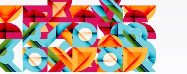 Soyut geometrik şekiller, canlı renkler, katmanlı tasarım. Modern sanat kompozisyonu, oyuncu dokular, dinamik desen.