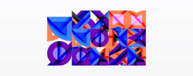 Soyut geometrik şekiller, canlı renkler, modern tasarım. Bileşik özellikler üst üste binerek, dinamik görsel doku oluşturur.