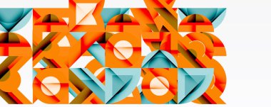 Soyut geometrik şekiller örtüşür, canlı turuncu, deniz mavisi bileşimi oluşturur. Temiz çizgiler, modern tasarım, minimalist estetik.