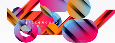 Soyut geometrik bileşim. Canlı renkler karışıyor, dinamik görsel deneyim yaratıyor. Şekiller çakışıyor, modern tasarımı oluşturuyor.