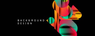 Soyut renkli şekiller örtüşür, dinamik görsel efekt yaratır. Siyah arkaplan canlı gradyanları, modern tasarım elementini vurgular.