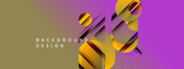 Soyut geometrik şekiller örtüşür, dinamik görsel efekt yaratır. Altından mor renge geçiş aşamaları. Modern tasarım ögesi.