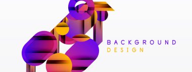 Soyut geometrik şekiller örtüşüyor, canlı renk eğimleri yaratıyor. Modern tasarım elementleri dinamik bileşim öneriyor. Arkaplan beyaz.