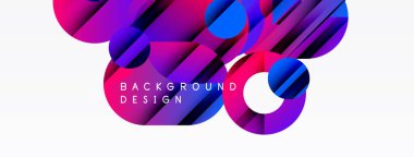 Soyut renkli şekiller beyaz uzayla örtüşüyor. Dinamik bileşim modern görsel etki yaratır. Parlak renkler enerjiyi, yaratıcılığı gösterir.