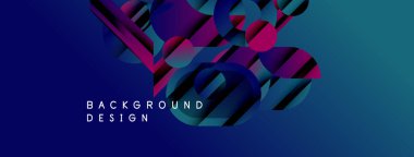 Soyut geometrik şekiller örtüşür, parlak mavi, mor ve pembe renkler yaratır. Metin arka plan tasarımı okur. Modern, dinamik görsel kompozisyon.