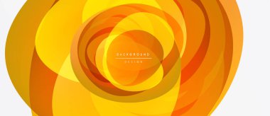 Soyut turuncu katmanlar dinamik dairesel desen oluşturur. Modern tasarım enerjiyi, sıcaklığı ve görsel ilgiyi çağrıştırıyor. Arkaplanda metin ögeleri.