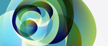 Soyut dairesel katmanlar mavileri, yeşillikleri, sarıları harmanlıyor. Modern tasarım hareketi, derinliği ve enerjiyi çağrıştırıyor. Mevcut en küçük metin.