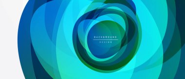 Soyut girdap katmanları, mavi, yeşil renkler. Modern tasarım ögesi, merkezi odak ve metin örtüsü. Minimalist estetik, canlı renkler.