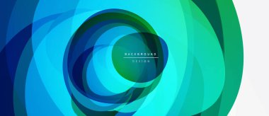 Soyut eşmerkezli daireler, canlı maviler, yeşiller dinamik görsel efektler yaratır. Modern tasarım, düzgün eğimler, temiz estetik..