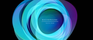 Soyut dairesel tasarım. Canlı katmanlar dinamik görsel efekt yaratır. Mavi, mor, deniz mavisi renkleri kompozisyona hakim. Modern estetik.