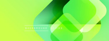 Parlak yeşil arka plan özellikleri üst üste binen yuvarlak kareler. Gradyan etkileri olan modern tasarım, dinamik görsel doku oluşturur.