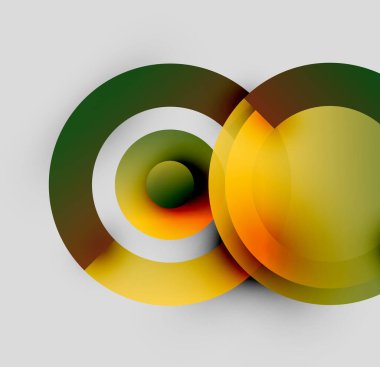 Soyut tasarım özellikleri üst üste biniyor. Renkler arasında yeşil, sarı, turuncu, beyaz var. Modern, minimalist kompozisyon.