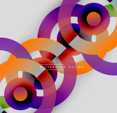 Soyut renkli daireler çakışıyor, dinamik görsel efekt yaratıyor. Modern tasarım canlı renklere, pürüzsüz eğimlere sahiptir..