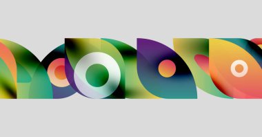 Soyut renkli çakışan daireler dinamik görsel desenler oluşturur. Yumuşak eğimler hareketi, derinliği, modern tasarımı, estetiği akla getiriyor.