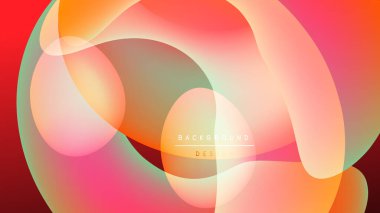 Soyut renkli şekiller örtüşüyor, canlı gradyanlar yaratıyor. Arkaplanda metin arkaplan tasarımı var. Modern estetik, dinamik kompozisyon.