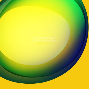 Soyut canlı katmanlar dairesel tasarım yaratır. Sarı, yeşil, mavi renkler düzgün bir şekilde harmanlanır. Projeler için modern arkaplan ögesi.
