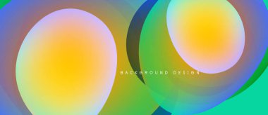 Soyut renkli tasarım, üst üste binen daireler. Gradyan renkler sarı, yeşil, mavi karışımı dinamik görsel efekt yaratır. Modern estetik.